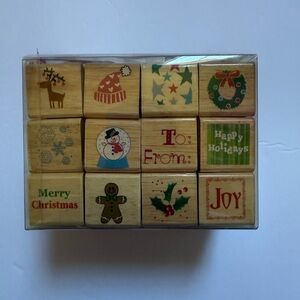 Michaels HOLIDAY CHEER Christmas Wooden Stamp Set
